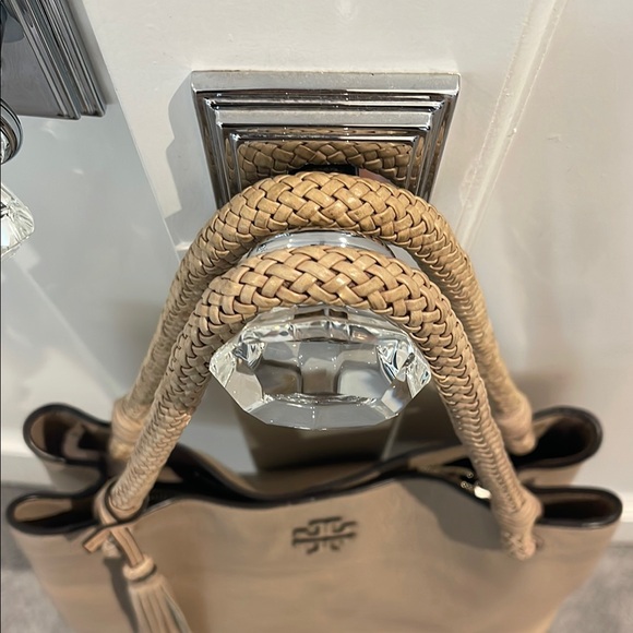 Tory Burch Tan Pebbled Leather Tote with Tassel - Picture 7 of 12